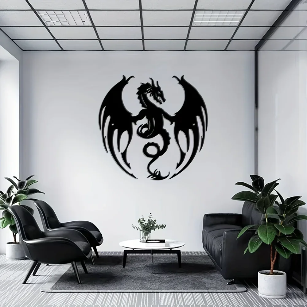 1 piece Black Metal Dragon Silhouette Wall Art, Modern Interior Decor, Home Decor, Fantasy Themed Wall Hanging