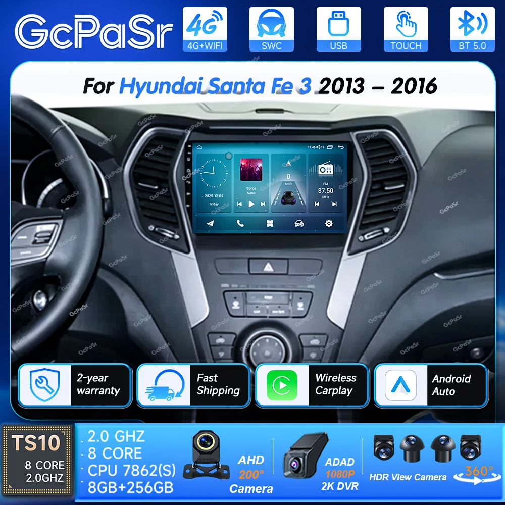 Car Radio For Hyundai Santa Fe 3 2013 - 2016 Android 16 Multimedia Video Player Navigation stereo GPS
