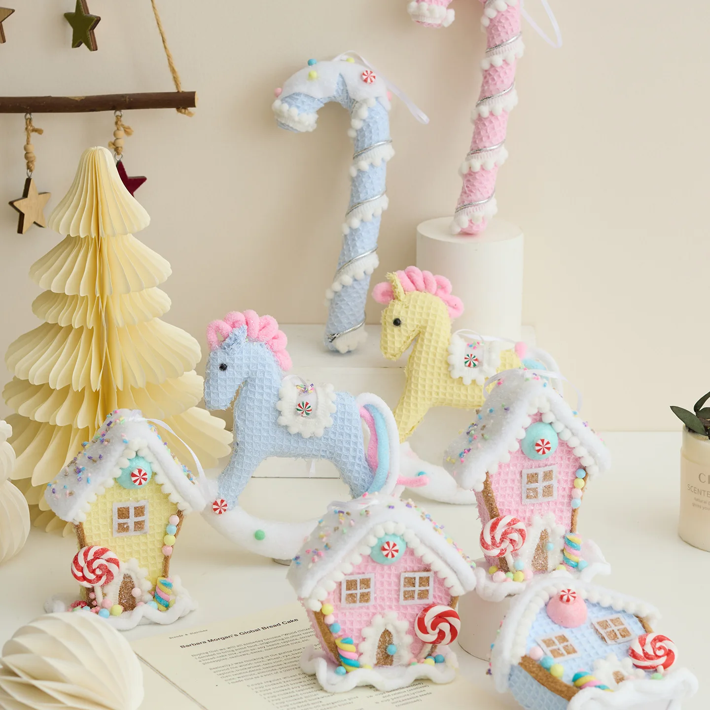 

Christmas Decorations Festive Velvet Candy Canes Christmas Tree Ornaments Instagram-Worthy Hanging Decorations