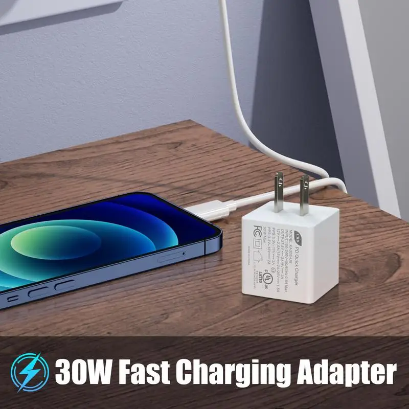 Fast Charger Plug US Standard 30W PD Charger Adapter Safe and Stable Fast Charging Tool for Travel Business Trip Dormitory Work