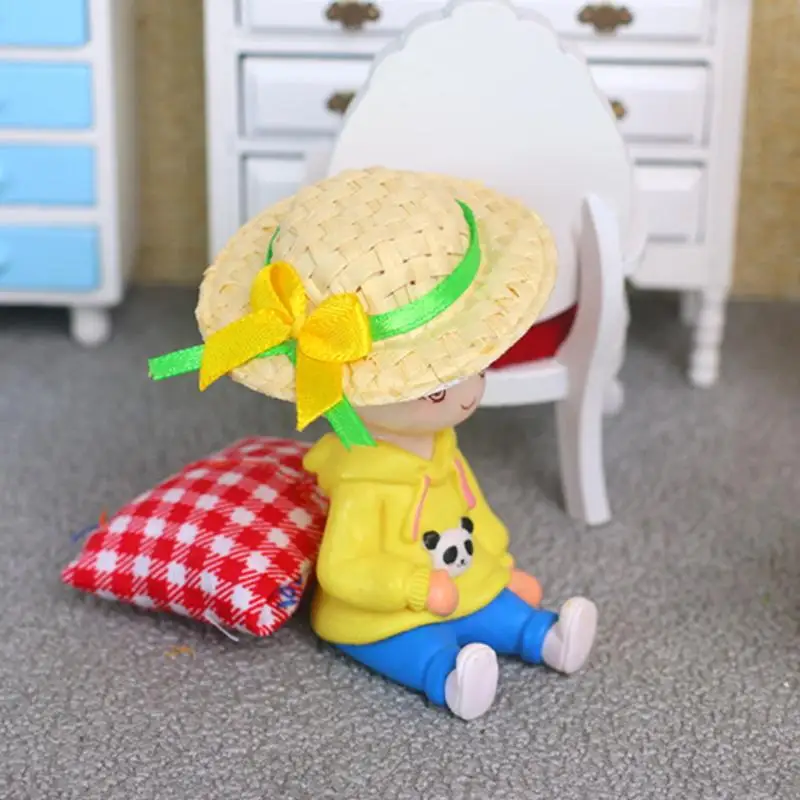 

1 Piece 1/12 1/8 Doll Accessories New Doll House Miniature Doll Handmade Straw Hat Sun Cap DIY Decoration