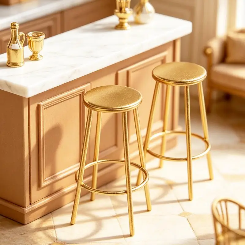 Dollhouse Stool 1Pcs Kitchen Cafe Furniture 1:12 Scale Miniature Bar Metal Round Chair Model