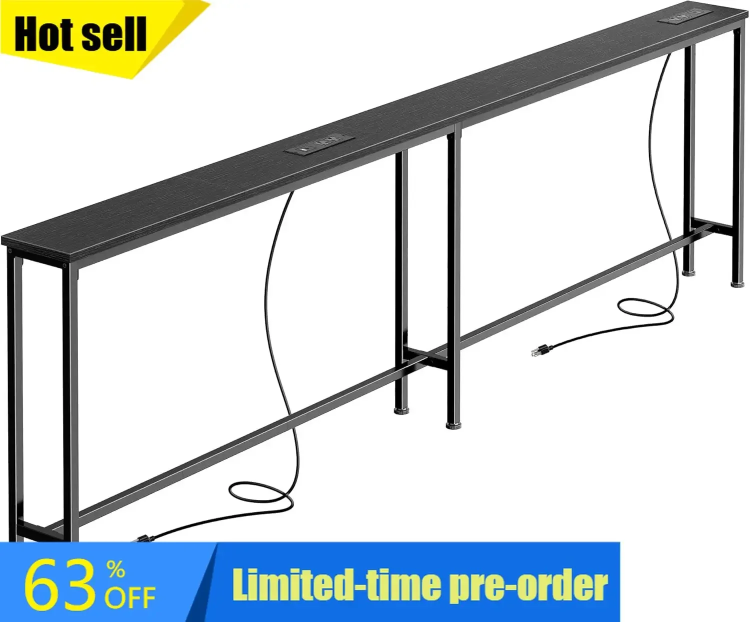 

79 Inch Sofa Table with 2 Power Outlets and USB-C Ports, 5.9 Inch Narrow Console Table with Storage, Long Entryway Hallway Couch