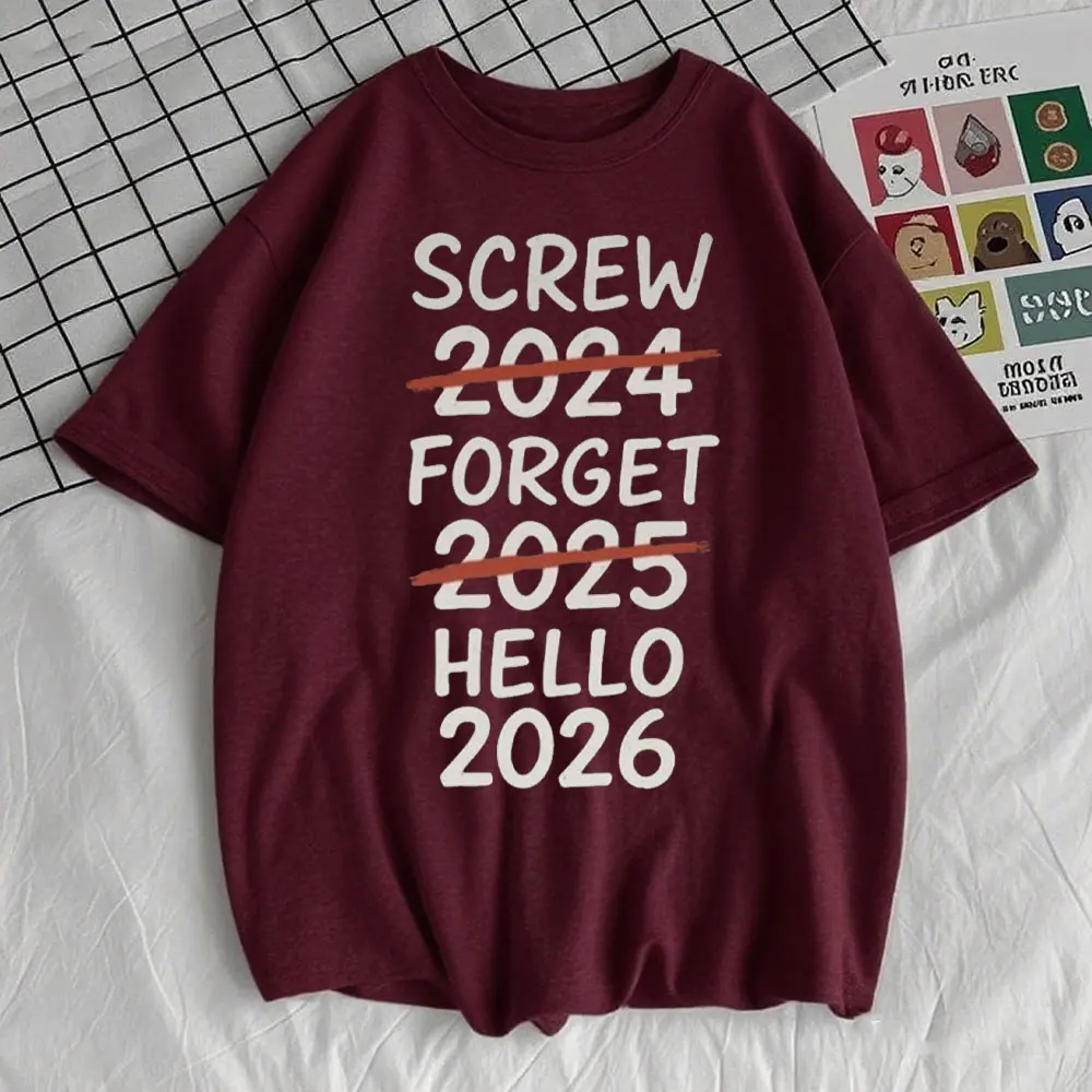 Funny New Year 2026 Women T-shirt Goodbye 2025 Hello 2026 Cotton Shirt New Year Celebration O-neck Winter Party Man Woman Tops