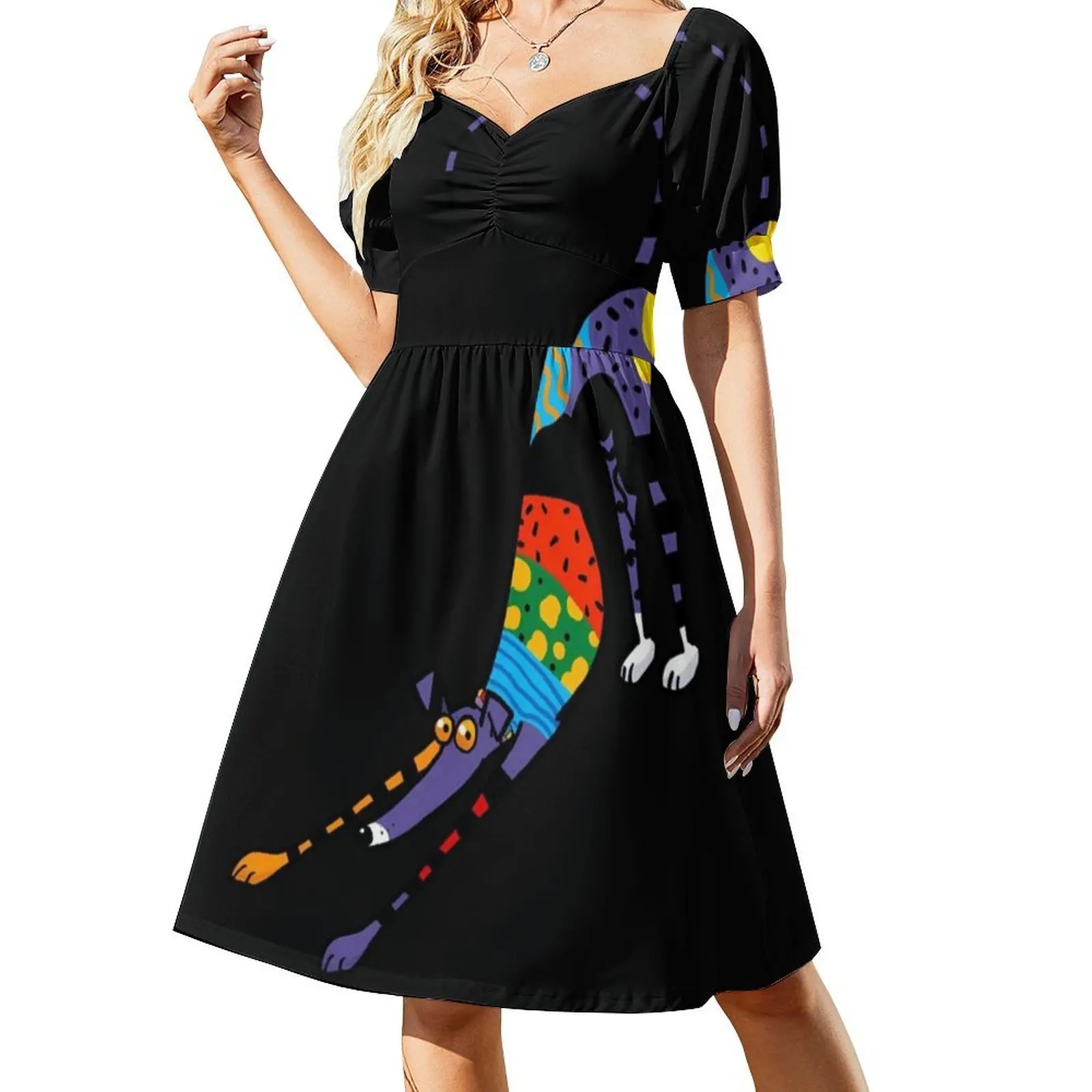 فستان حفلات أنيق للنساء من Kaleidoscope فستان على شكل حرف A مع خيارات قصيرة/طويلة/بدون أكمام السلوقي Sighthound Whippet #2