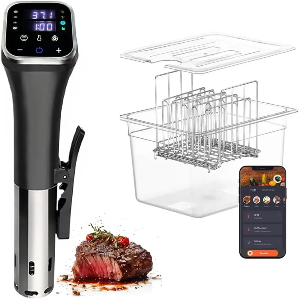 WiFi Sous Vide with 11L Sous Vide Rack, 1100W Sous Vide with Lid Rack and App Preset Menus Recipes Precise Temperature Timer