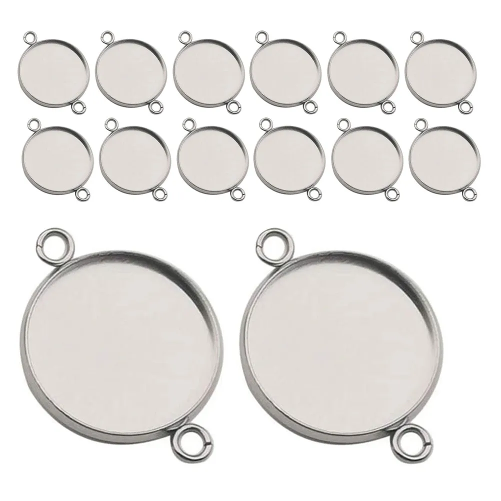 

20Pcs Gemstone Base Jewelry Settings Stainless Steel Round Bezel Tray Pendant Connectors for DIY Necklace Bracelet Earrings