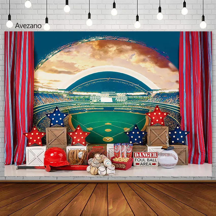 

Avezano Photography Background Baseball Sports Stadium Danger Boy Birthday Party Kids Portrait Props Backdrop Photo Studio Decor