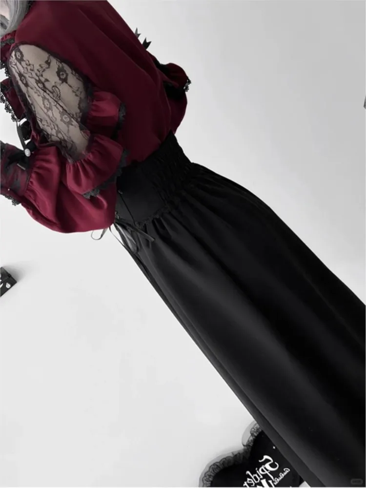 레드 레이스 트리밍 셔츠 Lei 세트 귀엽고 달콤한 드레스