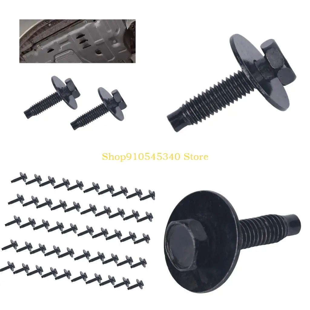U2JA Wide Washer Head Automotive Bolts 6 mm 50 Count, Galvanized Steel Replacement Fasteners for Panel Trim, Cover Mounting and