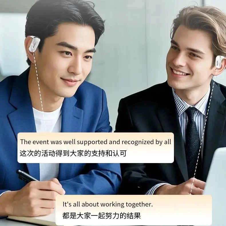 AI مترجم سماعات الأذن 142 لغة إلغاء الضوضاء سماعة رأس بخاصية البلوتوث لغة مترجم الذكية ترجمة صوتية سماعات