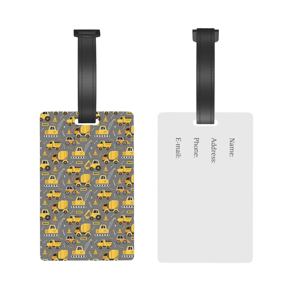 Construction Trucks On Gray Luggage Tags Suitcase Accessories Travel Baggage Boarding Tag Portable Label Holder ID Name Address