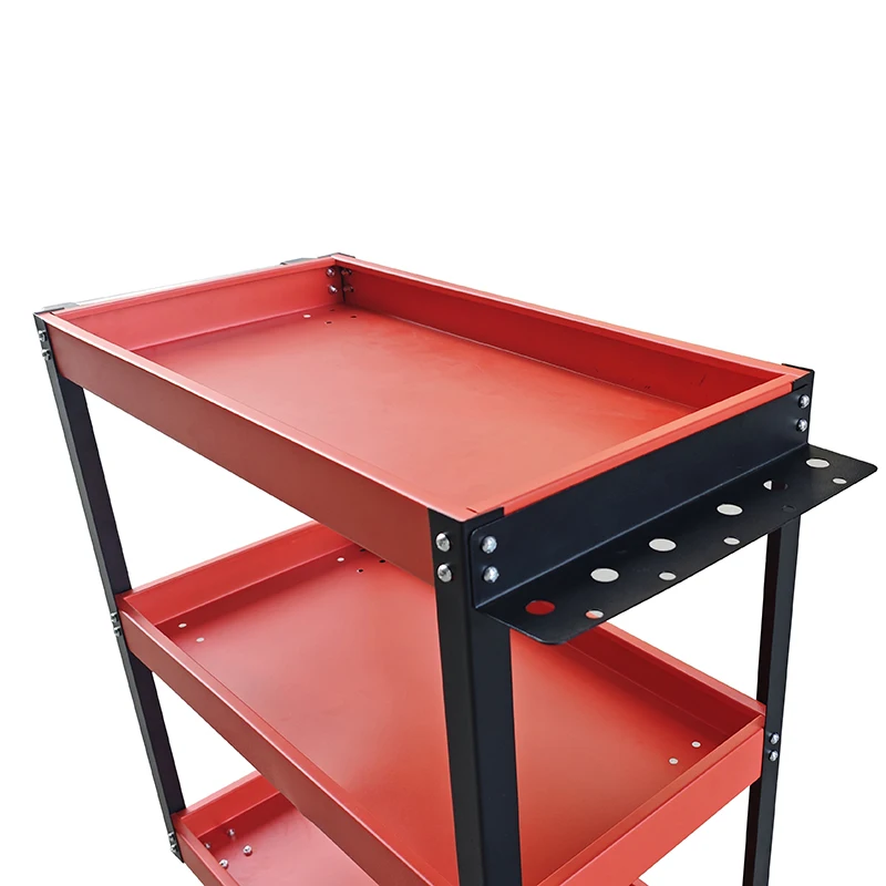 LEADLOONG مقعد إصلاح السيارات 3 طبقات عربة أدوات دوارة، سعة 330 رطل، أحمر، 3 أرفف عربة أدوات فولاذية للمرآب، ورشة عمل