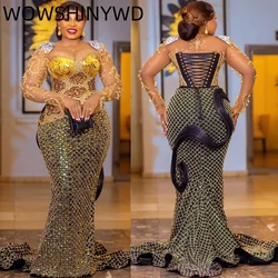 Customized 2024 Black Gold Mermaid Prom Dresses Rhinestones Beaded Evening Formal Party Second Birthday Gowns Dresses ZJ125
