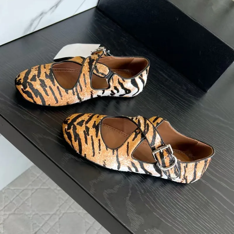 Designer Brand Original Retro Leopard Print Mary Jane Shoes Women's Flat Bottom Versatile Single Shoes Mary Jane Shoes