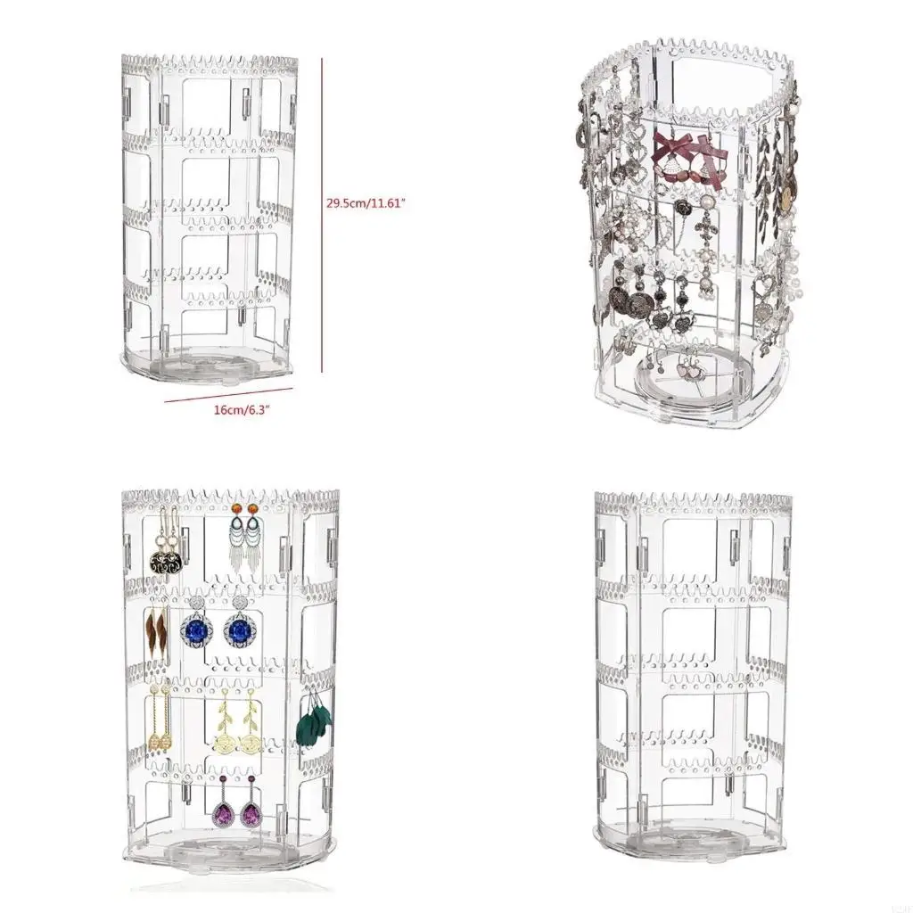 

Вращающийся на 360 градусов прозрачный держатель для сережек, 4-х ярусный органайзер для ювелирных изделий, классическая