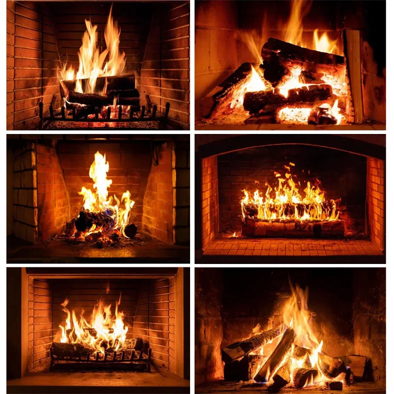 

Fireplace Photography Background Winter Wood burning Flame Christmas Day Decoration Baby Portrait Photo Studio Props HX-01