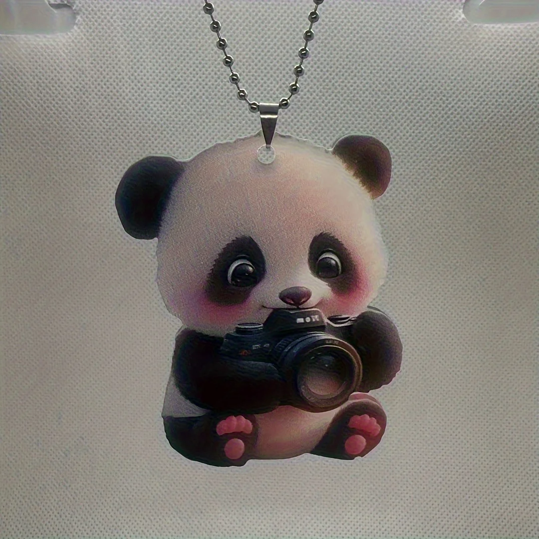 Panda Camera 2D Flat Acrylic Pendant Keychain Cute Cartoon Panda Baby Ornament Charms Hanging Decoration for Car Bags Party Gift