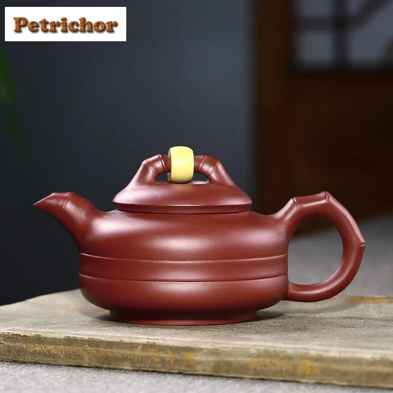 

Роскошные чайники Исин из фиолетовой глины, 260 мл, бамбуковый горшок ручной работы с необработанной рудой, грязевой чайник Дахунпао, китайский чайный сервиз Цзыша