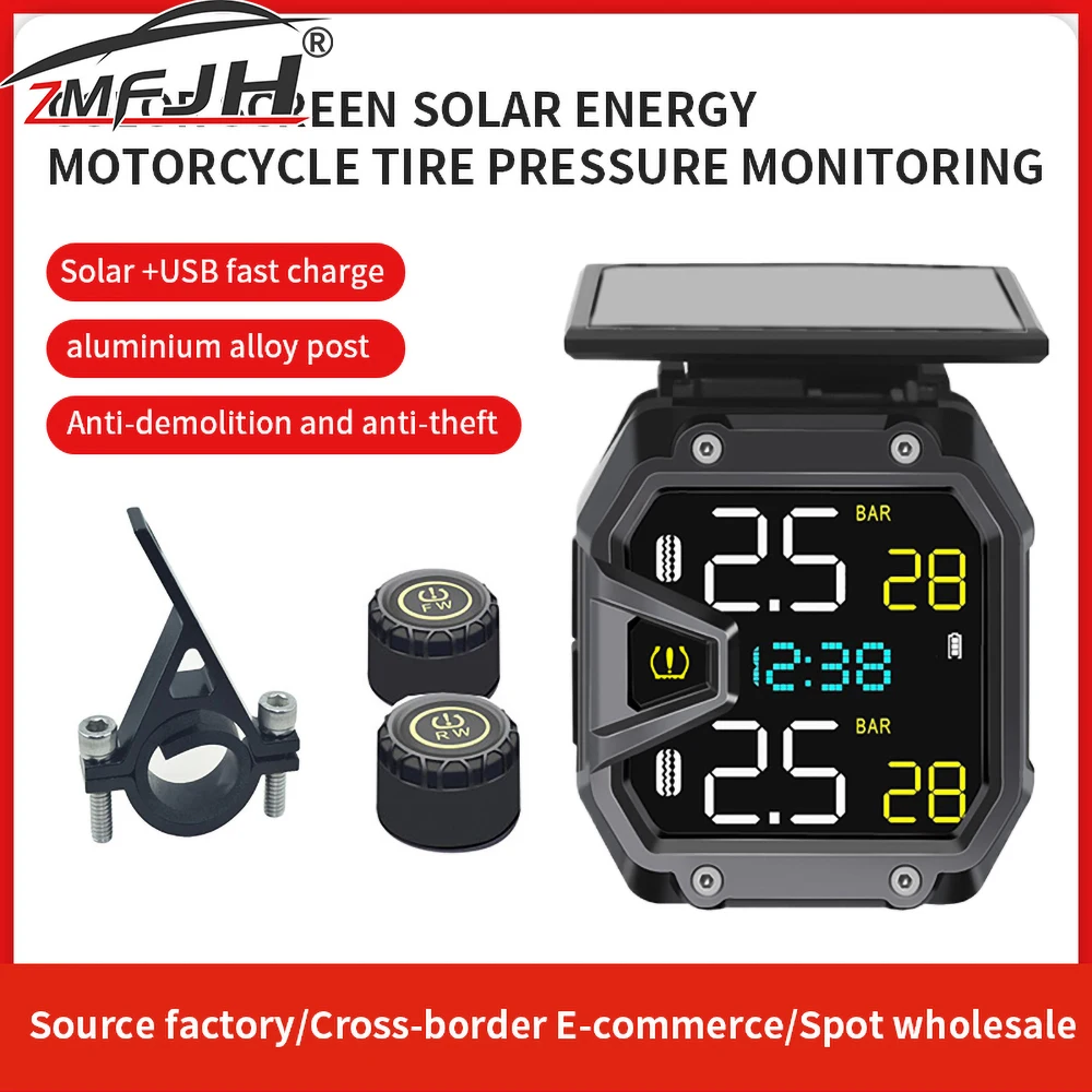 Solar Charge Motorcycle Wireless Tire Pressure Meter Monitoring System Tyre Temperature Alarm Detector Motorcycle Accessories