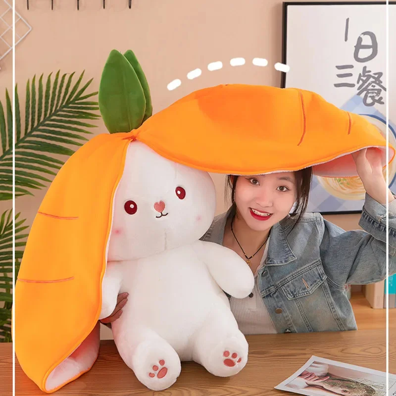 

18/70cm Creative Cute Doll Carrot Rabbit Plush Toy Soft Stuffed Bunny Hiding In Strawberry Bag Toys Children Girls Birthday Gift