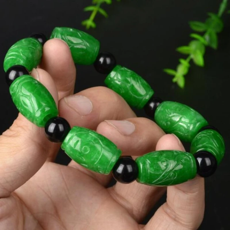 Natural Jadeite String Hand-carved Exquisite Fashion Lutong Jade Fashion Accessories Bracelet Men and Women Holiday Gift view 5