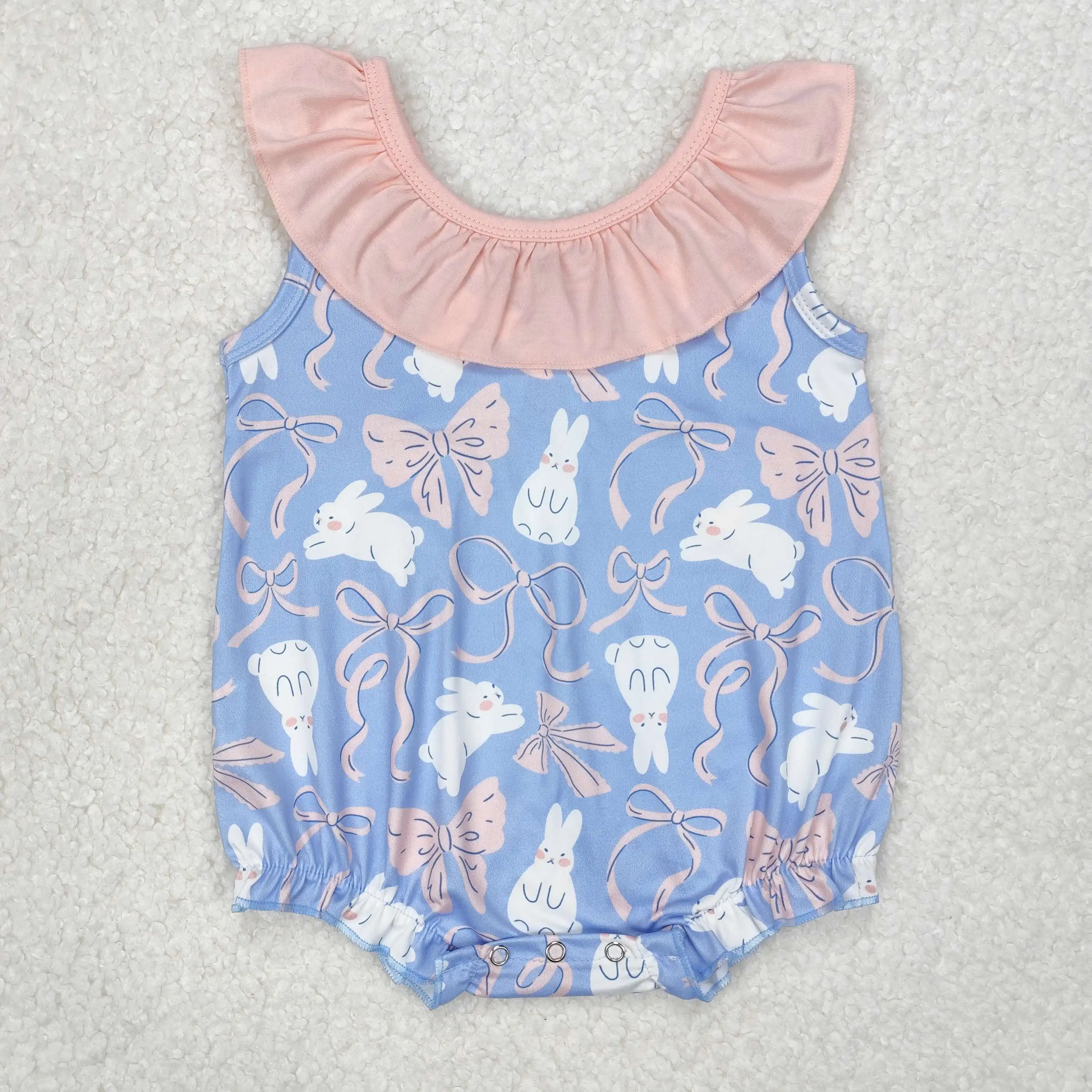 

3.10 NEW STOCK baby girls summer rompers wholesale boutique Easter bunny pink lace bow blue onesie