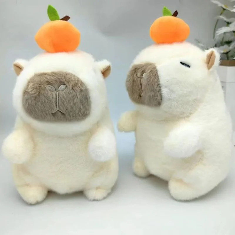 Kawaii الأبيض كابيبارا ألعاب من نسيج مخملي مع زخرفة الفاكهة البرتقال دمية محشوة ناعمة على شكل حيوان لطيف كابيبارا وسادة هدية عيد ميلاد للطفل