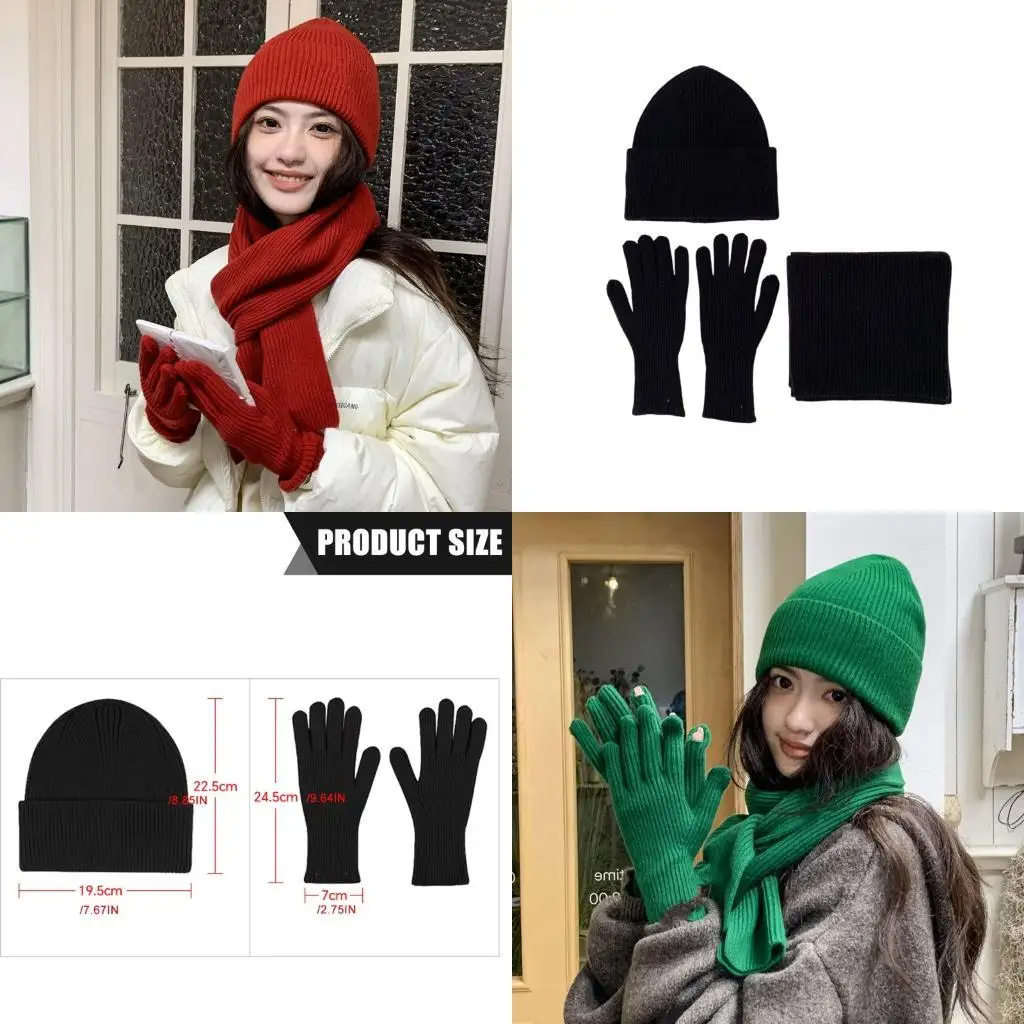 R1WE الشتاء تريكو مجموعة 3 قطع قبعة وشاح قفازات مجموعة الاكريليك الألياف أغطية الرأس العنق Handwear للبالغين المراهقين ارتداء #1