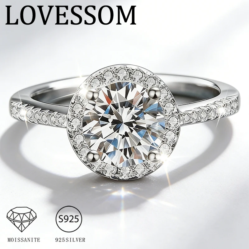 A 925 Sterling Silver 1-Carat Four-Prong Round Moissanite Ring, Stylish, Simple, Classic, and High-Quality.