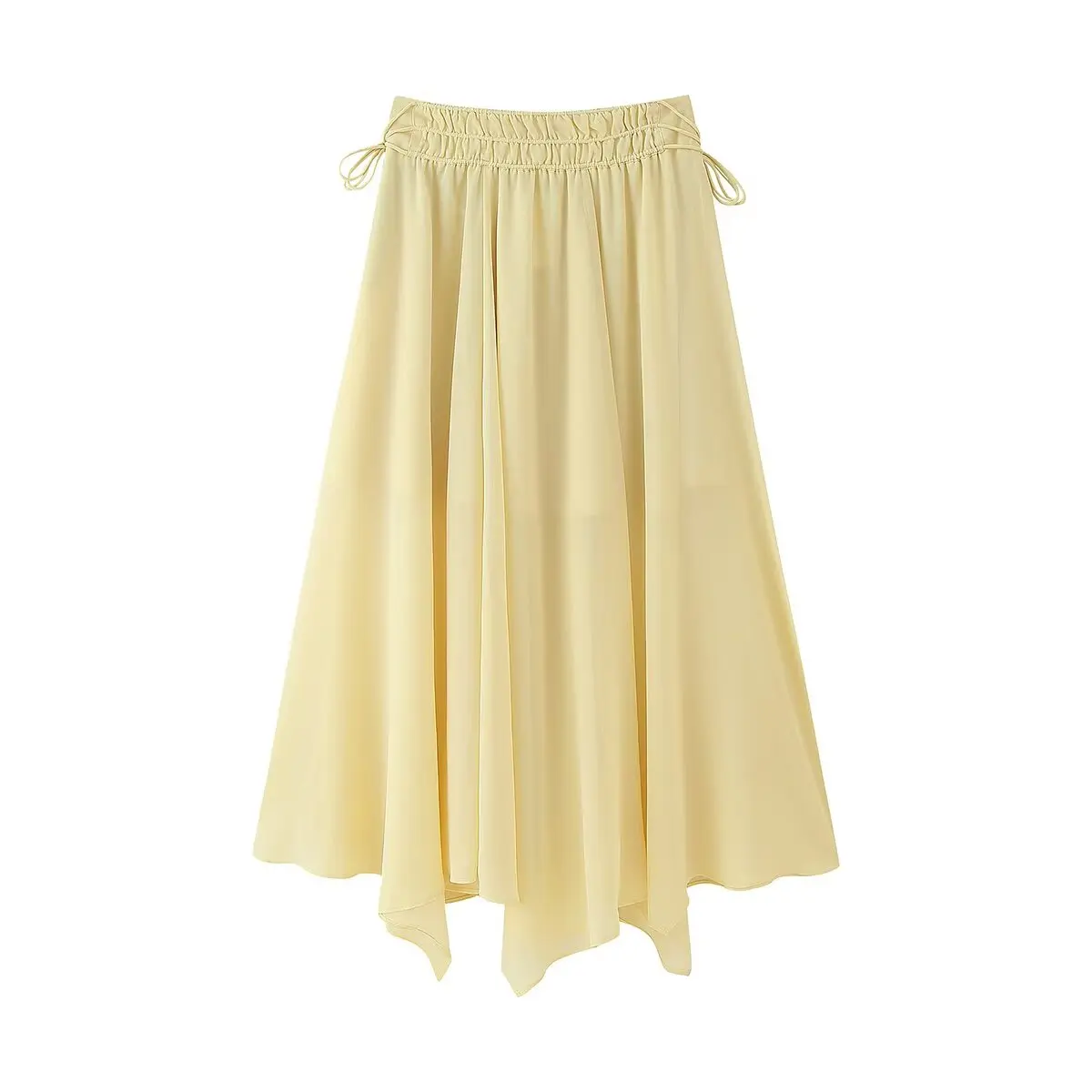 

Ele Casual Chiffon Midi Skirt with Dstring Elastic Waist A-Line ape High Waist Pure Color Other Materials for Women
