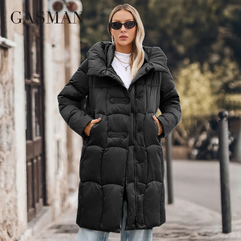 GASMAM Winter Down Jacket Women Warm Long Classic zipper Lacing Design Pocket Hooded Slim Parkas Female Coats 88599