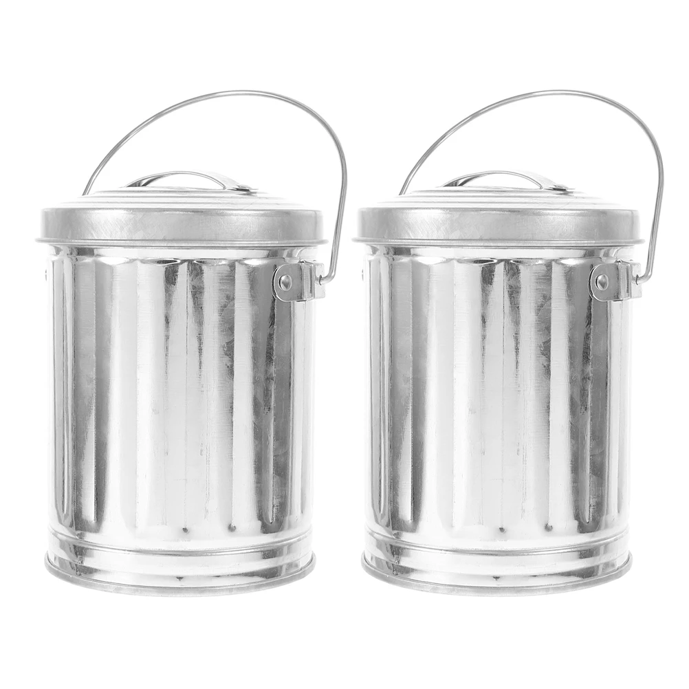 

2Pcs Mini Metal Bucket Trash Can Desk Small Lid Garbage Basket Household Reusable Waste Paper Container Storage Bedroom Kitchen