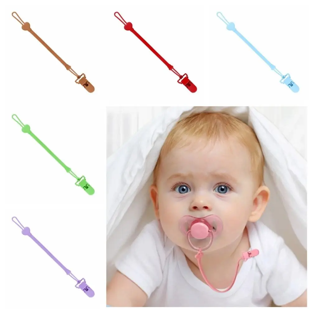 Silicone Pacifier Holder Clip Anti-lost Food-grade Baby Teething Toys Strap BPA Free Adjustable Baby Pacifier Chain Outdoor