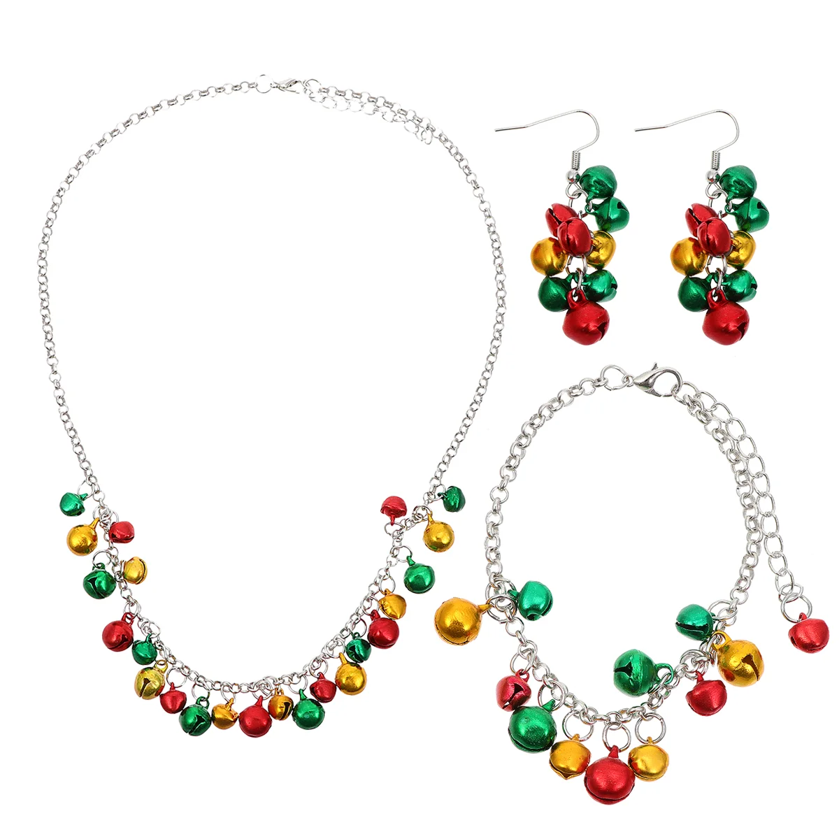 4 Pcs Lace Bell Jewelry Set Necklaces Colorful Decorated Christmas Gift for Her Bracelet
