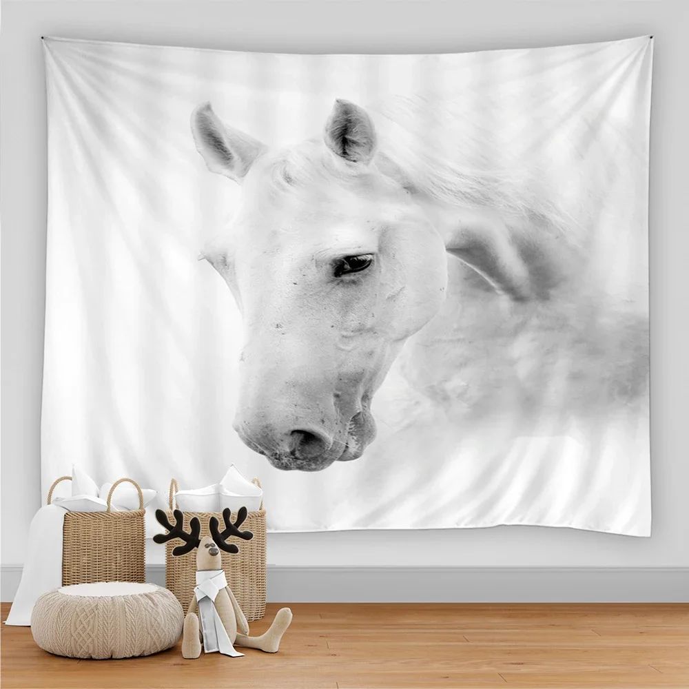 Белая лошадь, однотонный Фотофон, закат, пейзаж, астетический декор для комнаты, украшение для дома, гостиной, спальни, настенный подвесной гобелен