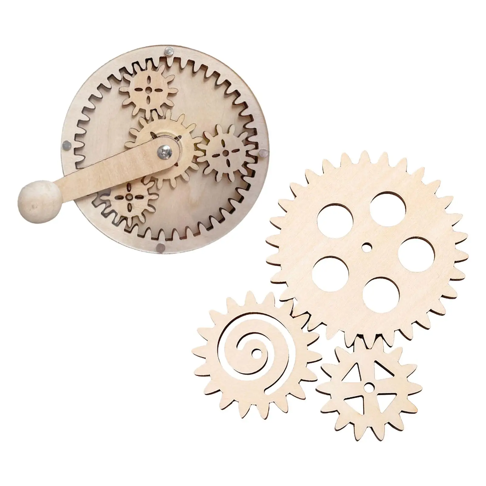 4Pcs Wooden Child Busy Board DIY Parts,Hand Crank Gear and Gear Set Educational Toys