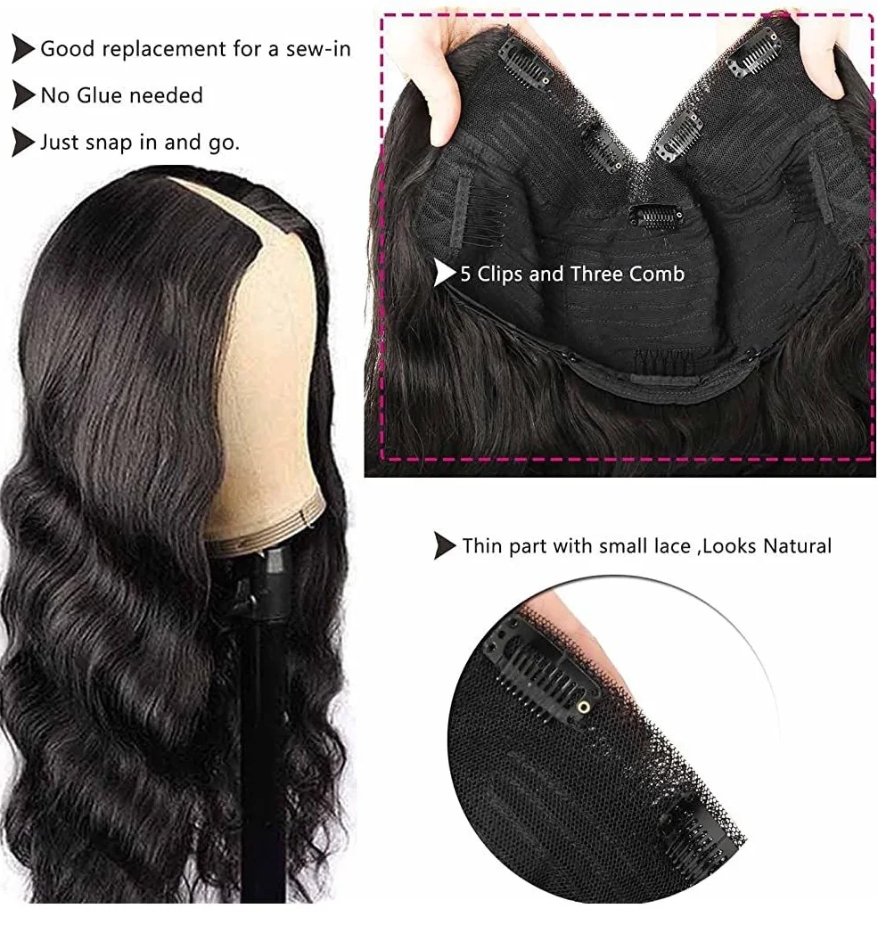 

Парик с V-образным вырезом без видимых швов, с эффектом Body Wave, 230% плотность, улучшенные бразильские волосы, 36 дюймов, 100% натуральные человеческие волосы, легко устанавливается, для женщин