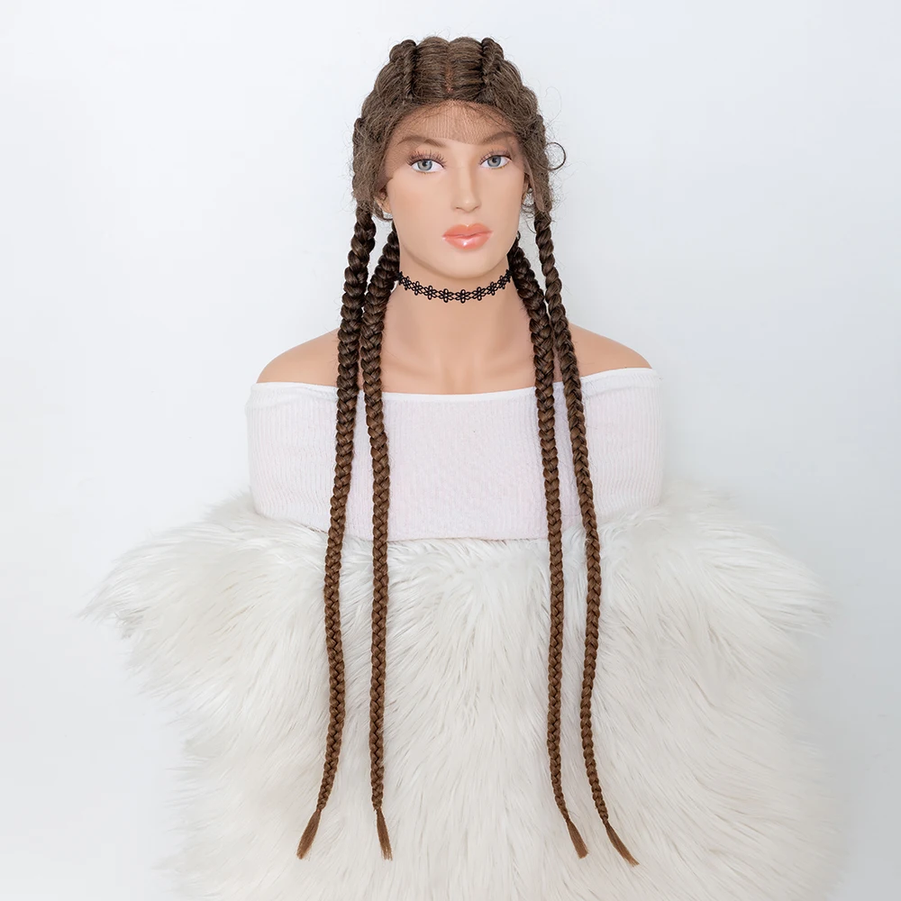 1B#/30#Color 30 Inches Synthetic Cornrow Braided Wigs for Black Women with Baby Hair Lace Frontal Box Braids Wig Daily Use