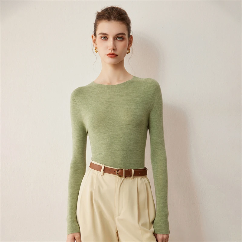 

CHICUU Machine Washable Women's 100% Wool Pullover Sweater O-neck Long Sleeve Seamless Pullover Autumn Winter Base Clothes Top