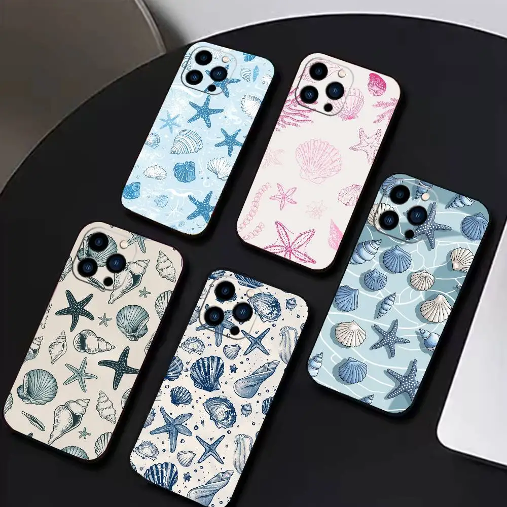 

Colorful Marine Organism Phone Case For iPhone 17 16 15 14 13 12 Max Plus Silicone Black Cover