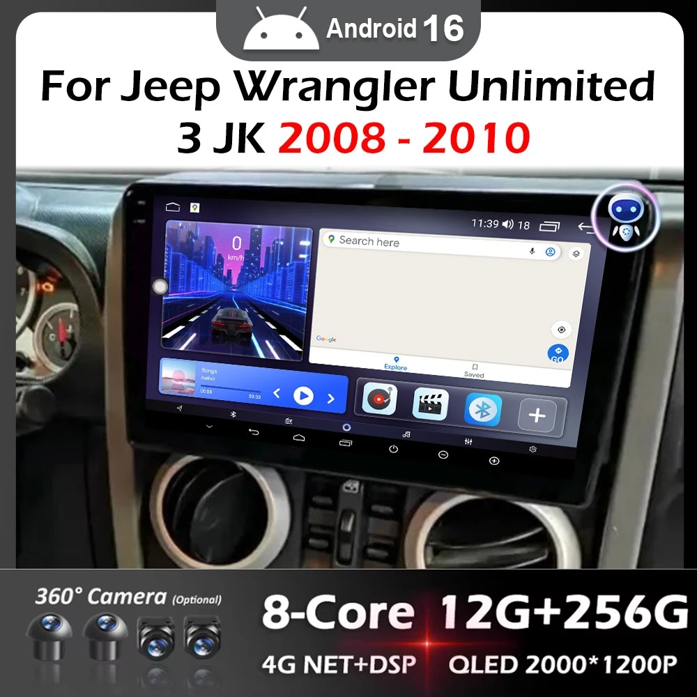 

for Jeep Wrangler Unlimited 3 JK 2008 2009 2010 Android 16 Carplay Car Audio Multimedia Player Intelligent Syatem Touch Screen