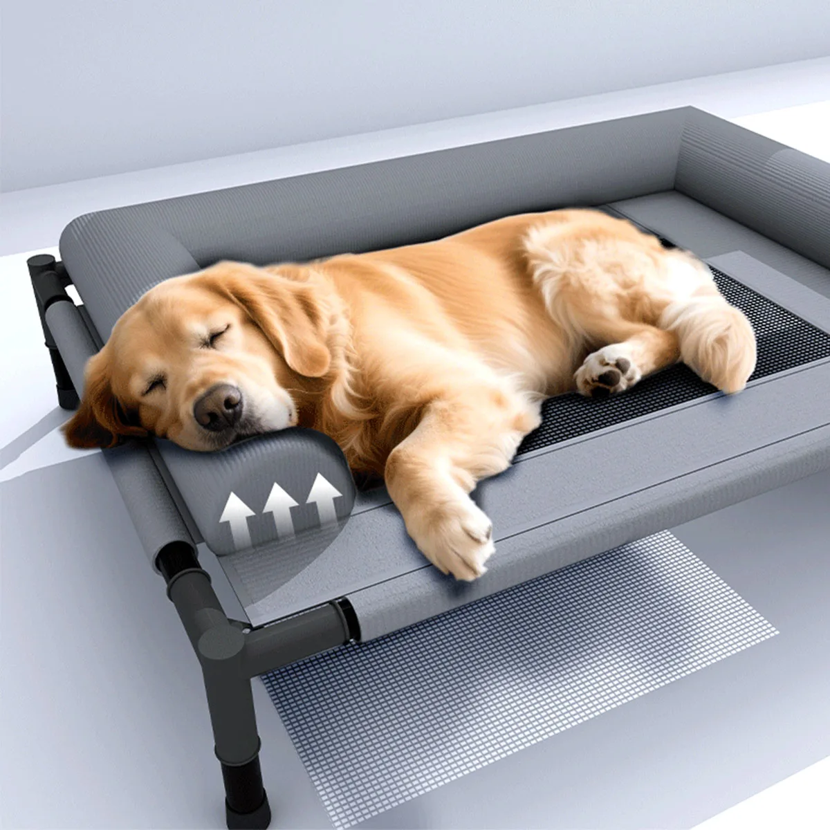 Cooling Dog Cot Bed with Pillow Breathable Mesh Washable Pet Furniture for Outdoor Indoor Camping Patio Sunbathing Elevated Dog