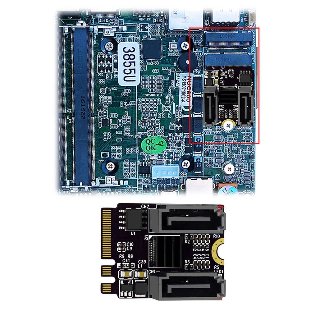 M2 To SATA3.0 Expansion Card PCI-E3.0 KEY A + E WIFI M.2 To SATA JMB582 Chip for PC Servers Consumer Electronics/Storage Device