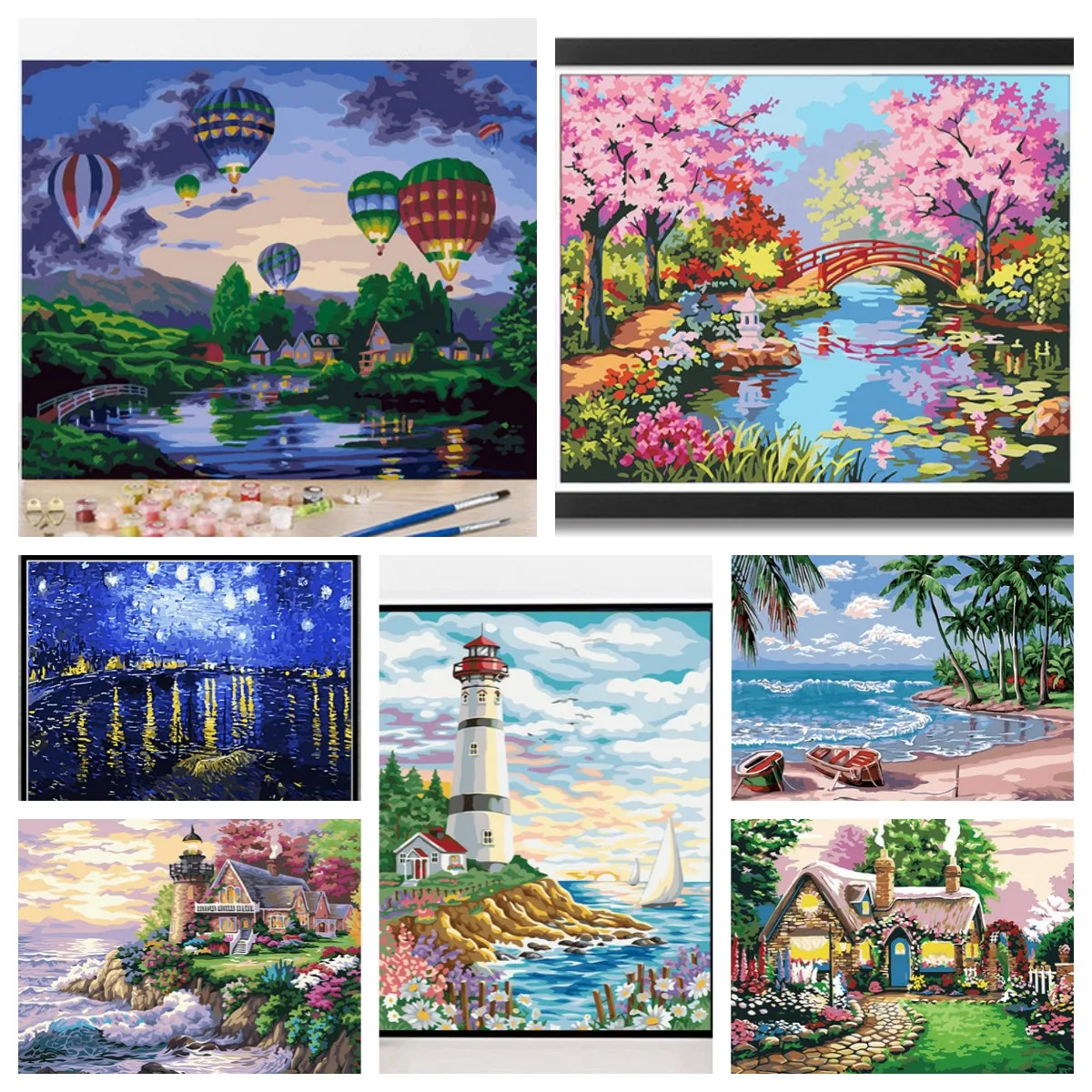 DIY Digital Oil Painting Seaside Landscape Building Living Room Painting Decorative Painting Seaside Villa Handpainted Wall Gift