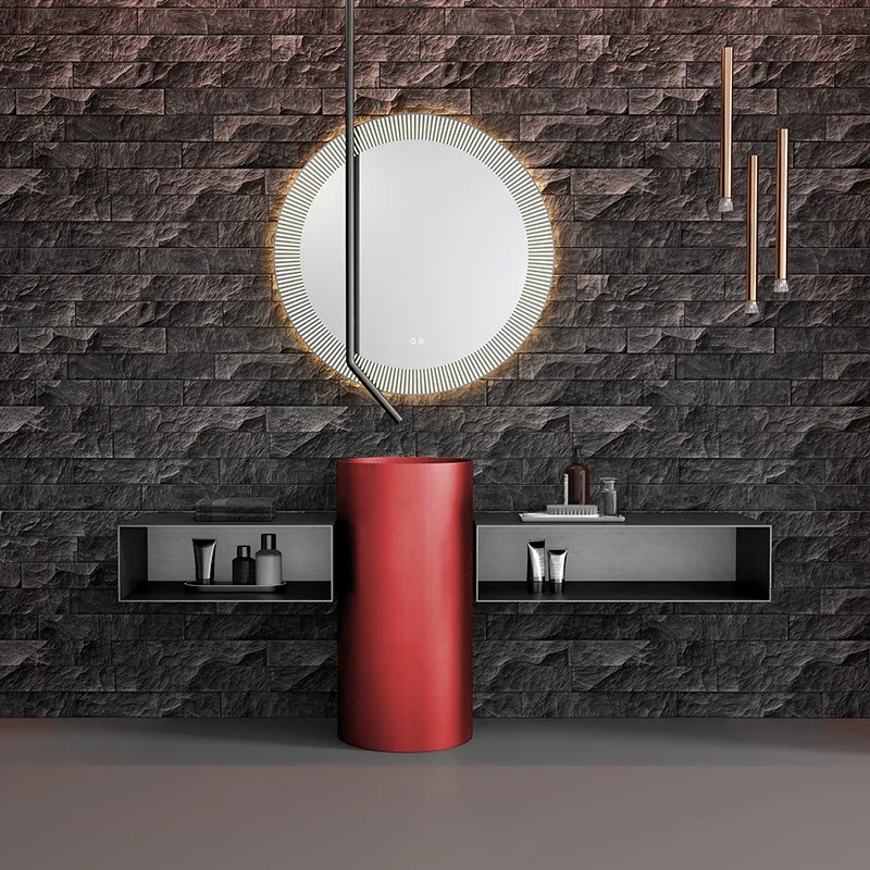 Metal Stainless Steel Red Pillar Basin Pillar Washbasin Washbasin Sink