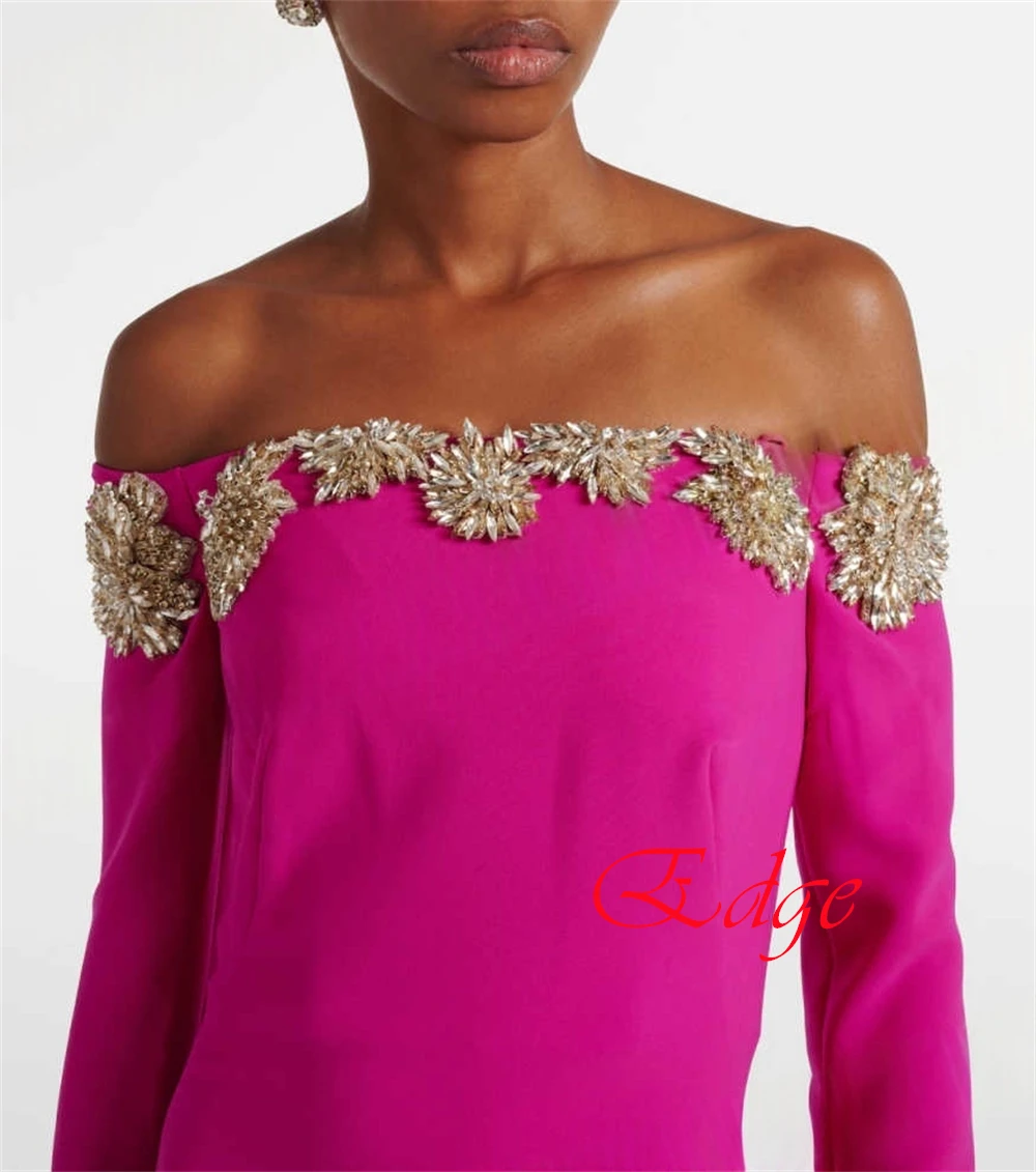 

Платье для выпускного вечера из розово-красного джерси по индивидуальному заказу Изысканное вечернее платье с вырезом лодочкой и длинными рукавами Мягкое коктейльное платье с скользящим шлейфом на молнии сзади