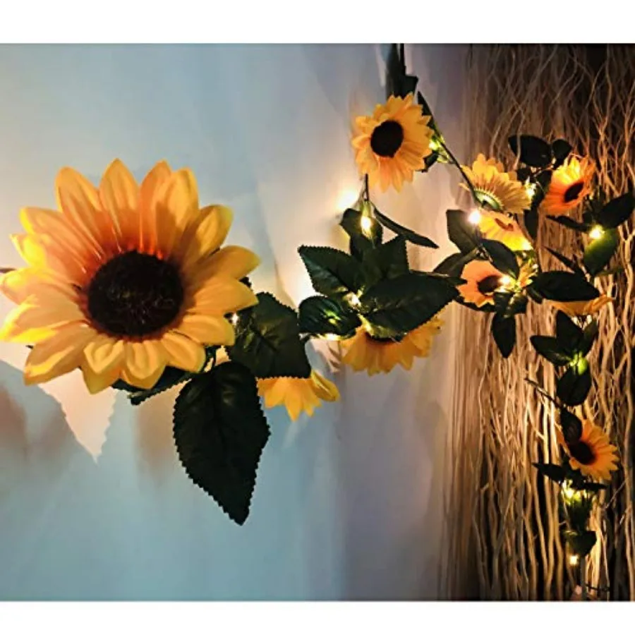 

30 LED Artificial Sunflower Garland with Lights Battery Powered 7.2ft Sunflower Vine Fake Flowers Garland String Lights for Ind