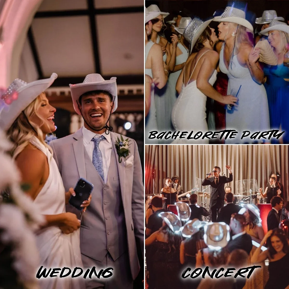 4-40PCS Wedding Light Up Cowboy Hat Led Cowboy Hat Western Party Hats for Wedding Reception Dance Floor Bachelor Party Favors view 3