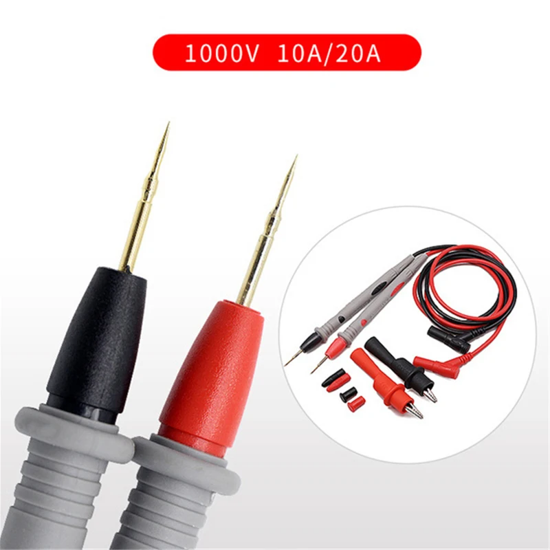 1pair 10A 20A Digital High Precision Multimeter Pen Probe Soft Silicone Wire Needle Tip Universal Test Leads with Alligator Clip